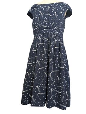Emily and Fin Shooting Stars Midnight Blue Midi Zip Up Dress W Cap Sleeves. XL